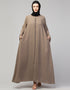 Muslim Front-Open Zip Abaya for Casual Wear In the Shade of Khaki